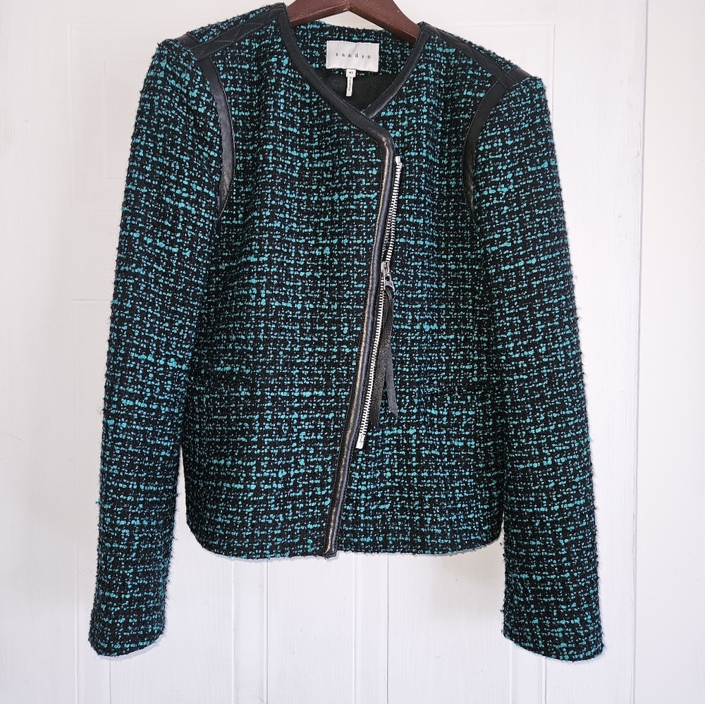 Sandro green tweed jacket